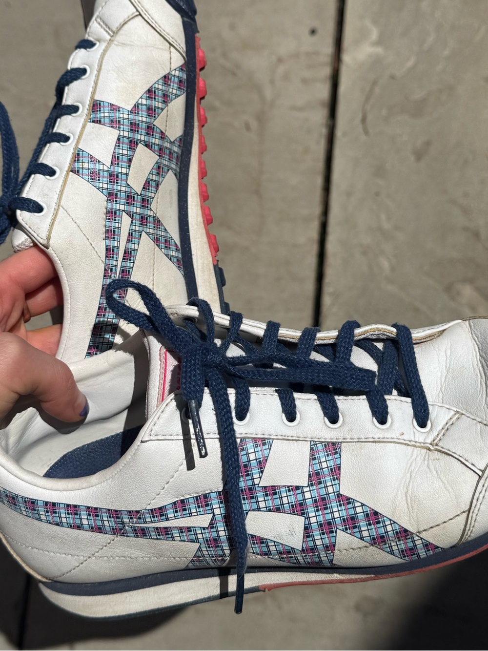 Y2K ASICS sneakers with blue plaid details